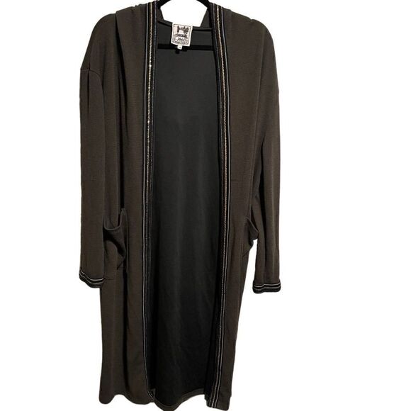 Jaase- Oversized Long Hooded Cardigan Open Front Sweater Olive Green Size XS - Picture 12 of 13